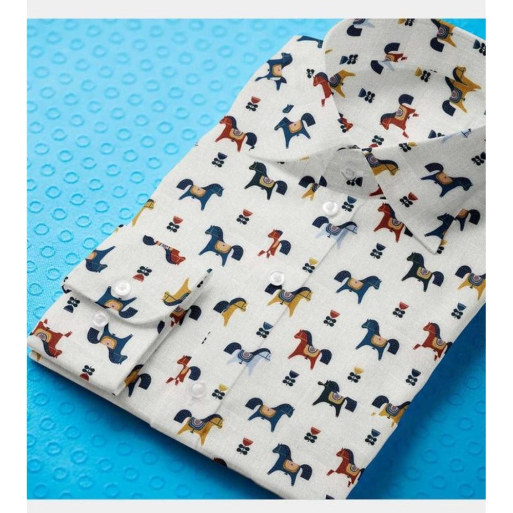 Multicolor cotton blended printed full sleeve men's shirt on hanger