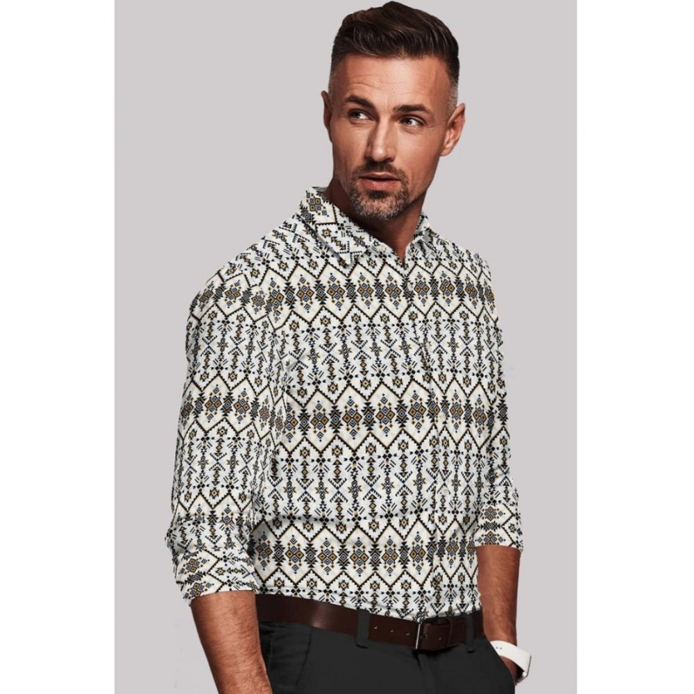 Multicolor cotton blended men's shirt with printed design, regular collar, and full sleeves