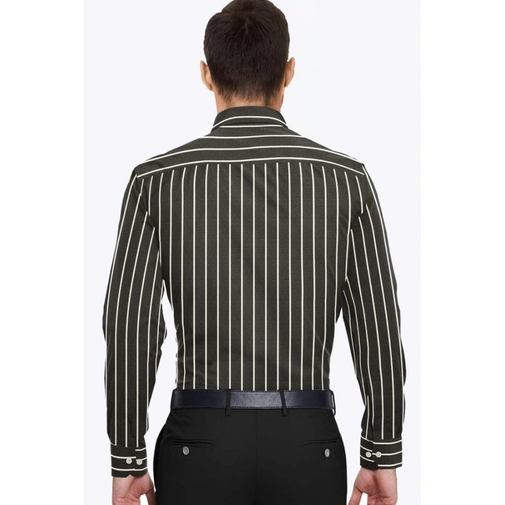 Black-White striped cotton blended men's full sleeve shirt on hanger