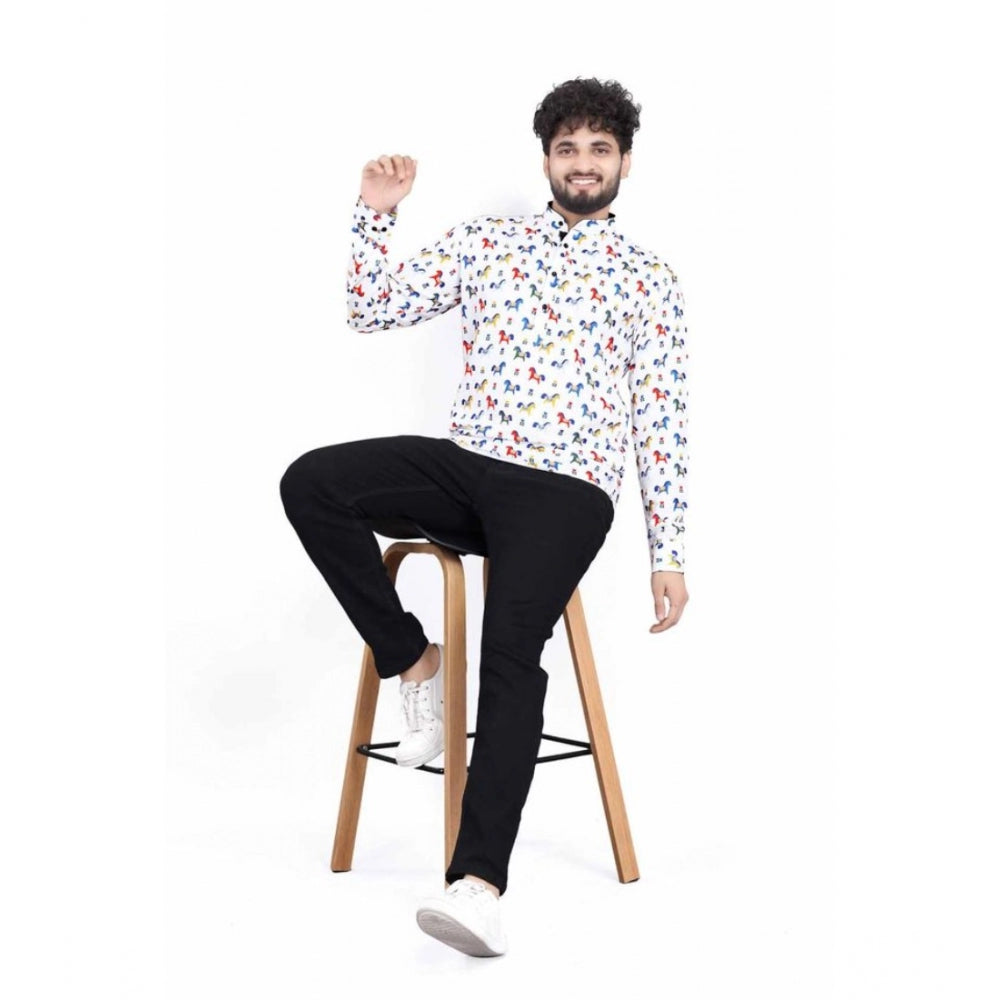 Multicolor printed cotton blended full sleeve shortkurta for men on display