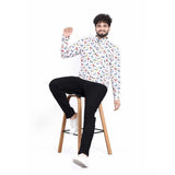 Multicolor printed cotton blended full sleeve shortkurta for men on display