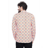 Multicolor cotton blended printed men's shortkurta with mandarin neck and full sleeves