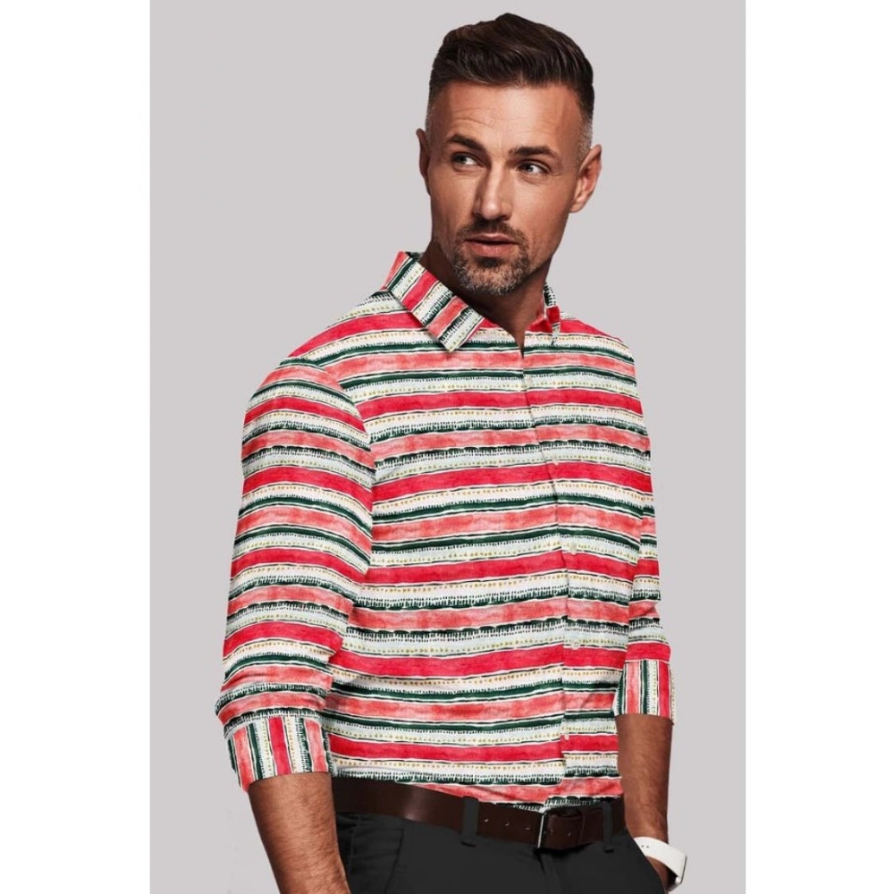 Red-white striped cotton blended men's full sleeve shirt on hanger