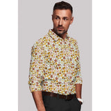 Multi-colored cotton blended printed full sleeve shirt for men on hanger