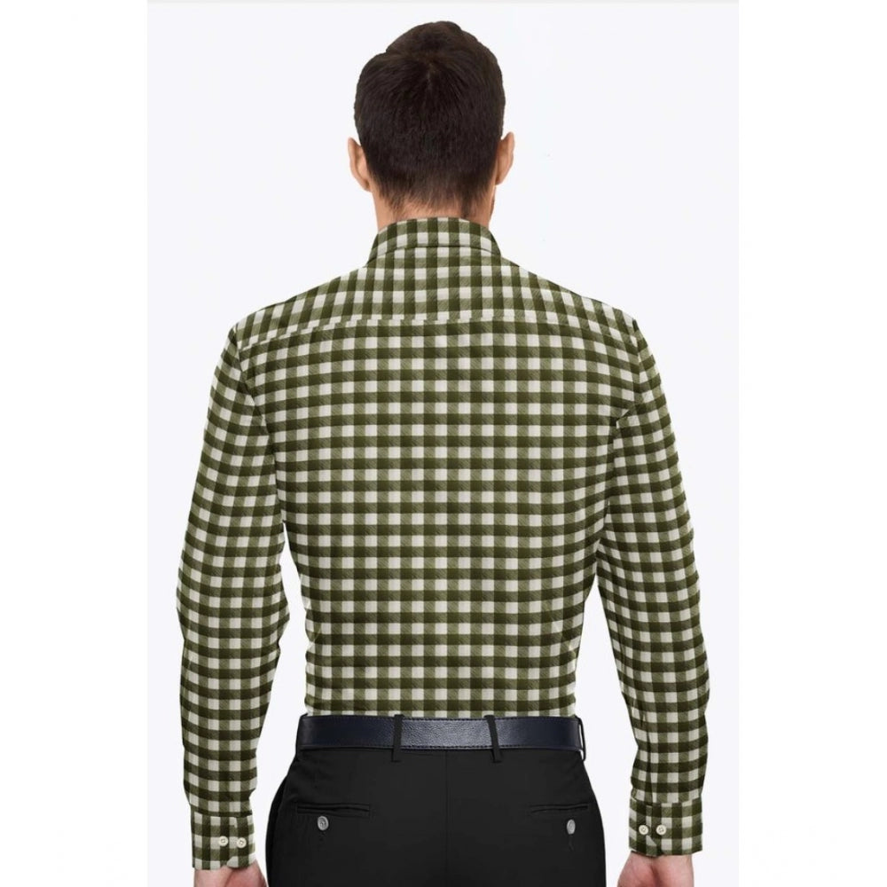 White-Green cotton blended checked full sleeve shirt for men on hanger