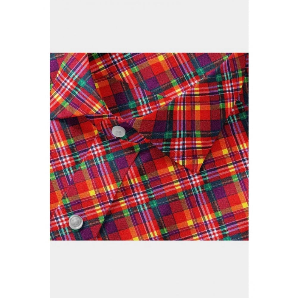 Red cotton blended checked full sleeve shirt for men on hanger