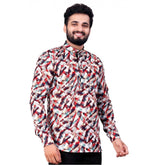Multicolor cotton blended printed full sleeve shortkurta for men on display
