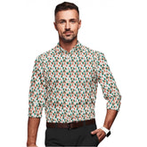 Multicolor cotton-blended printed full sleeve men's shirt, regular collar, button closure on hanger
