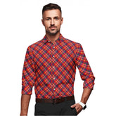 Red cotton blended checked full sleeve shirt for men on hanger