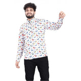 Multicolor cotton-blended printed men's shortkurta with mandarin neck and full sleeves