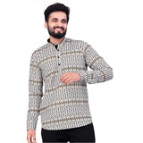 Multicolor cotton blended printed full sleeve shortkurta for men on display