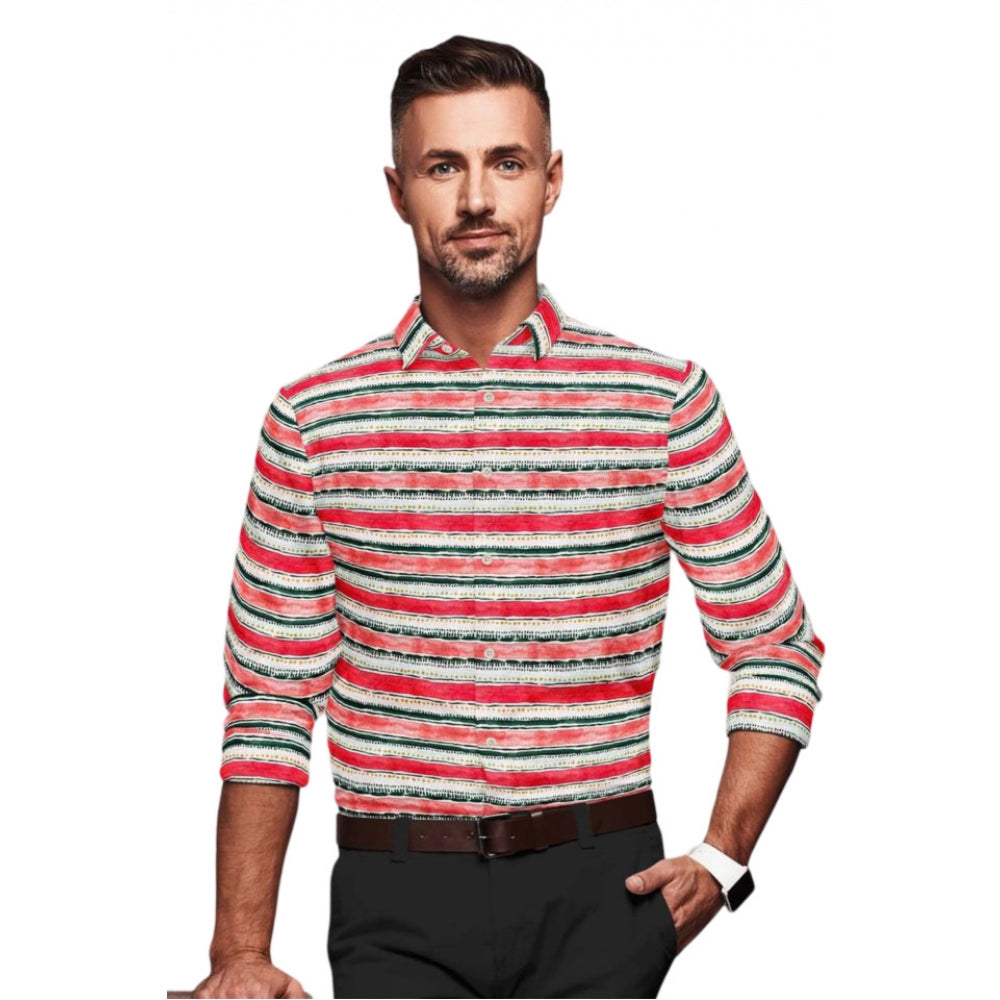 Red-White striped cotton blended full sleeve shirt for men on hanger