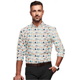 Multicolor cotton-blended men's printed full sleeve shirt with regular collar and button closure