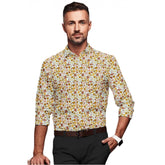 Multicolor cotton-blended printed full sleeve shirt for men with regular collar and button closure