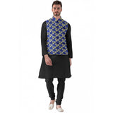 Men's Jacquard Printed Full Sleeve Waistcoat (Blue)