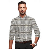 Multicolor cotton-blend printed men's full sleeve shirt on hanger, detailed image shows vibrant pattern