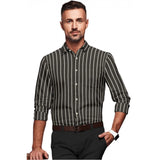 Black-White cotton blended striped men's full sleeve shirt on hanger