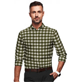 White-Green cotton blended checked men's full sleeve shirt on hanger
