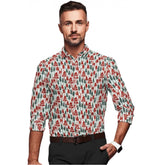Multicolor cotton-blend men's printed full sleeve shirt with button closure, featuring vibrant patterns on regular collar