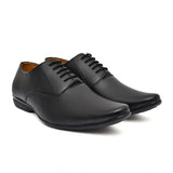 Black faux leather formal shoes for men, lace-up design with flat heel