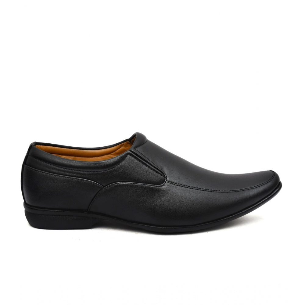 Black faux leather men's slip-on formal shoes