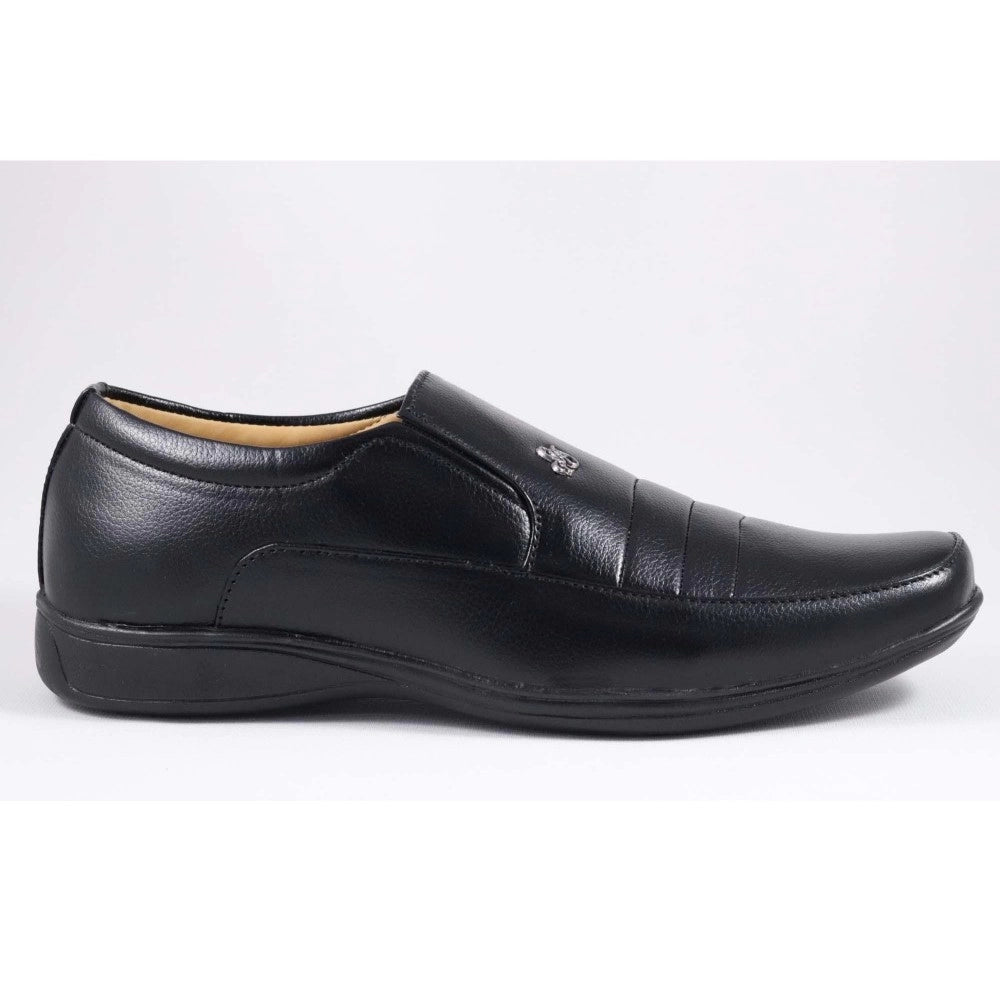 Black faux leather slip-on formal shoes for men