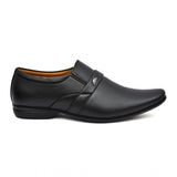 Black faux leather men's formal slip-ons, flat heel for office or event wear