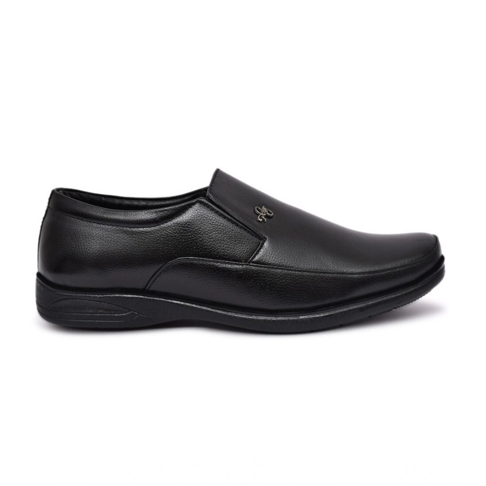 Black faux leather men's slip-on formal shoes