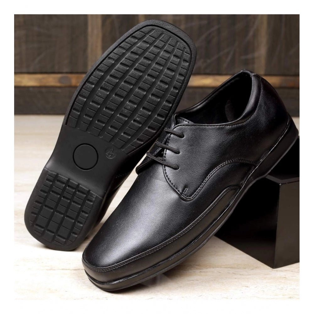 Black faux leather men's formal shoes, lace-up design for professional events
