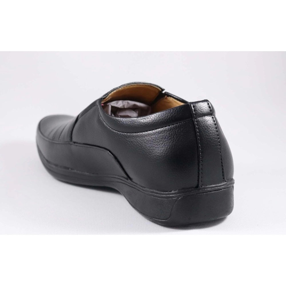 Black faux leather men's slip-on formal shoes