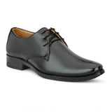 Black faux leather men's formal shoes - lace-up closure, flat heel style for office wear