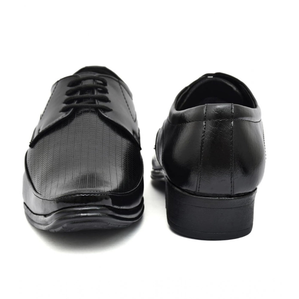 Black faux leather men's formal shoes - flat heeled, lace-up design