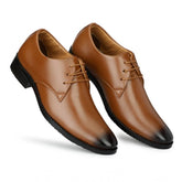 Men's tan faux leather lace-up formal shoes, flat heel for professional attire