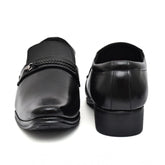 Black faux leather men's formal slip-on shoes, ideal for elegant occasions