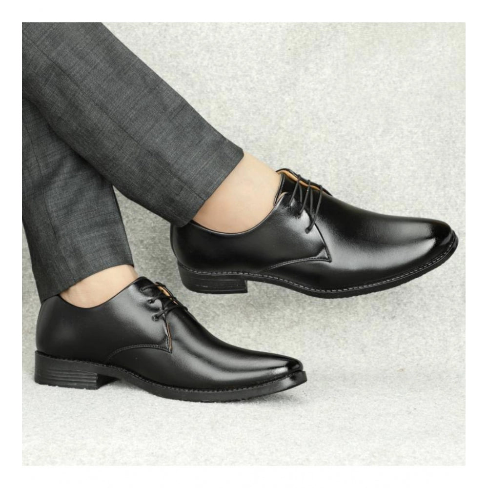 Men's black faux leather lace-up formal shoes, flat heel for professional events