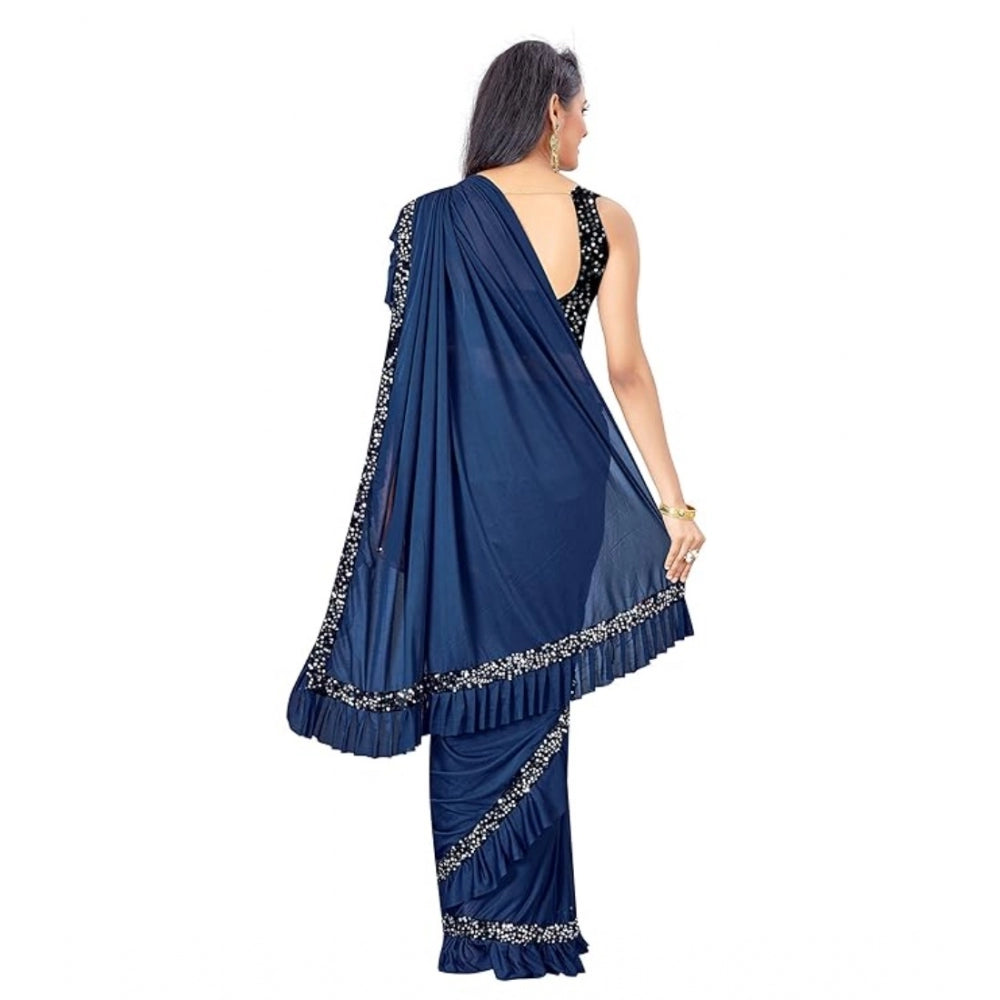 Nay Blue Lycra solid saree with unstitched blouse, 5.5 mtr for women's traditional Indian fashion