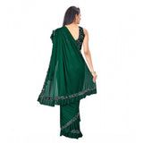 Green Lycra solid saree with unstitched blouse, 5.5 mtr for women's traditional wear