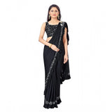 Black Lycra solid saree with unstitched blouse, 5.5 mtr women's traditional attire on display