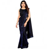 Blue Lycra floral saree with unstitched blouse, 5.5 mtr length for women's fashion
