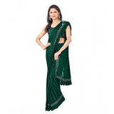 Green Lycra solid saree with unstitched blouse (5.5mtr), women's traditional Indian wear for festivals