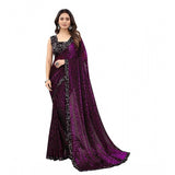 Wine Lycra floral saree with unstitched blouse (5.5mtr), elegant women's fashion accessory featuring intricate floral pattern