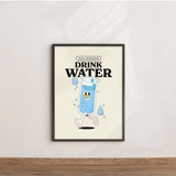 Black paper print Daily Reminder Drink Water Wall Frame with lightweight, smooth finish and glass material
