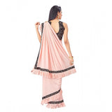 Peach lycra solid saree with unstitched blouse (5.5mtr), women's formal wear for traditional events