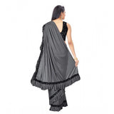 Grey Lycra solid saree with unstitched blouse (5.5 mtr), women's fashionable outfit on hanger