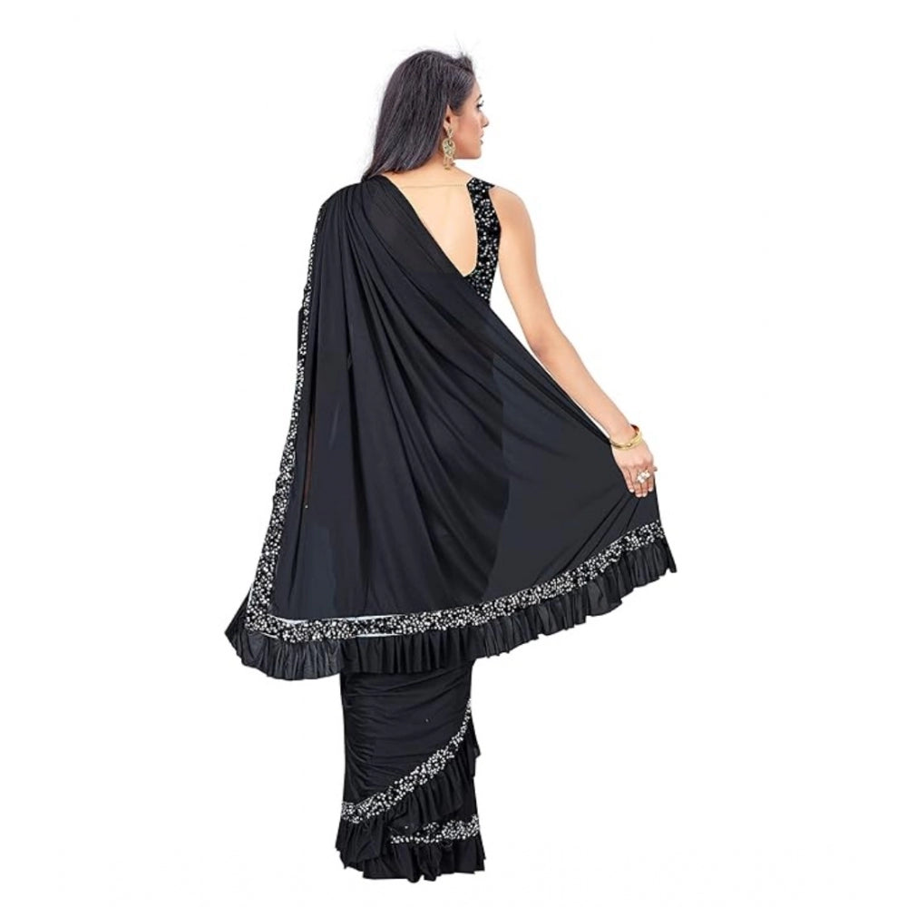 Black Lycra solid saree with unstitched blouse (5.5 mtr) for women, fashion accessory on mannequin