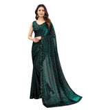 Green Lycra floral saree with unstitched blouse (5.5 mtr), elegant women's Indian wear