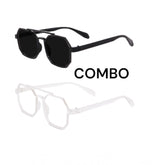 Metal square frame, classic unisex UV400 protection sunglasses, multi-colored design - pack of 2