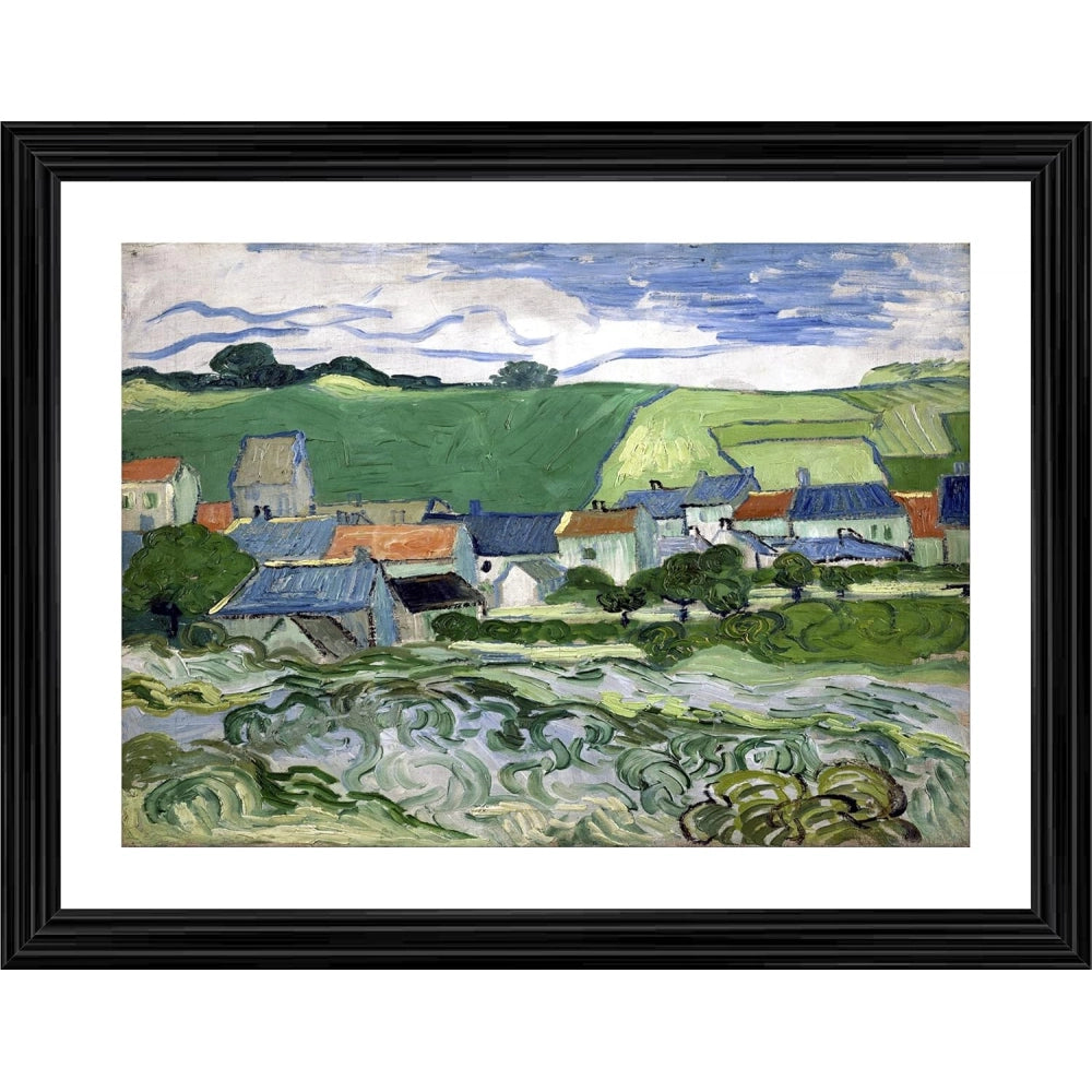 Multicolor wood framed View of Auvers 1890 painting with wall mount, lightweight art display