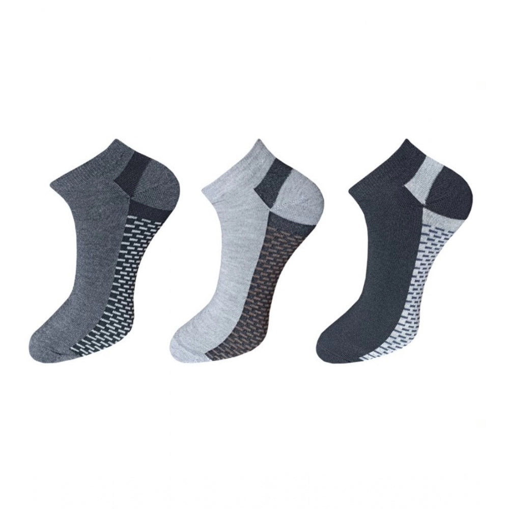 Multicolor unisex cotton casual ankle socks - solid pattern, 3 pair set for versatile style