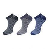 Multicolor striped cotton unisex casual ankle socks set on display rack
